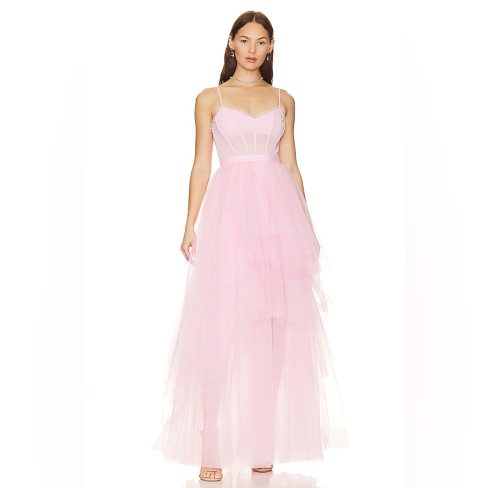 BCBGMAXAZRIA Corset Tiered Gown in Pink Rose